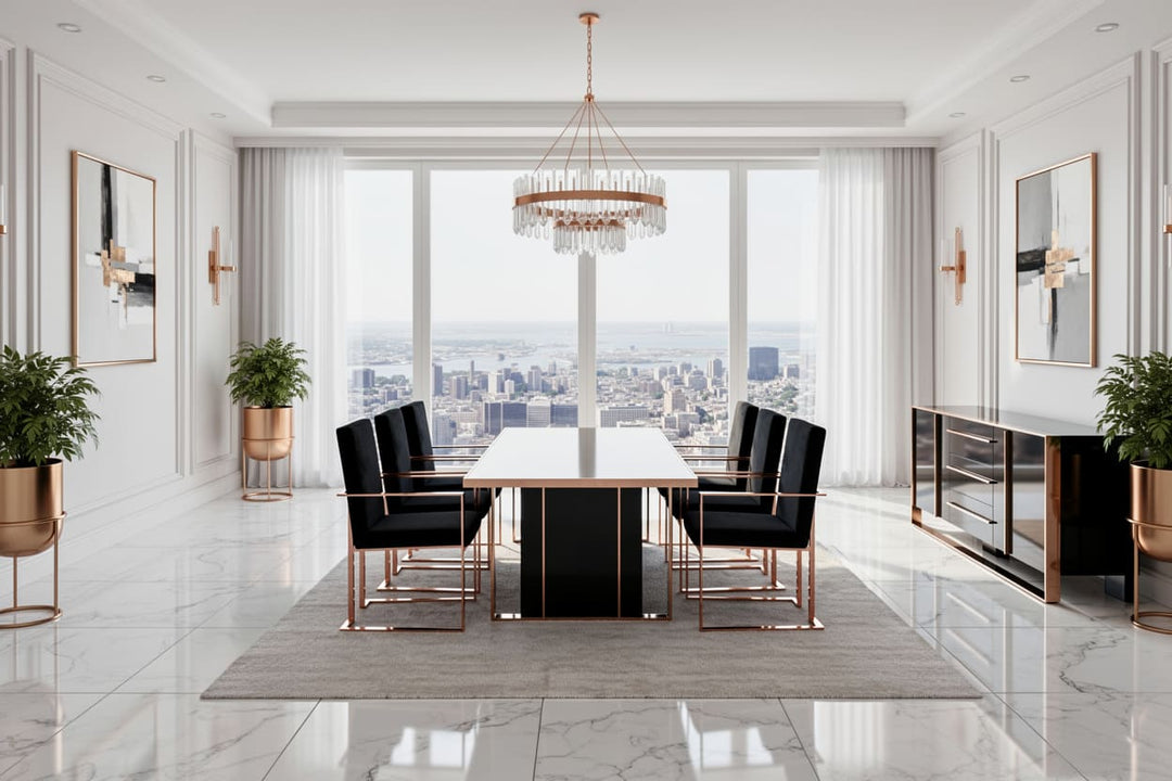 Cartier Modern Black & Rosegold Dining Table