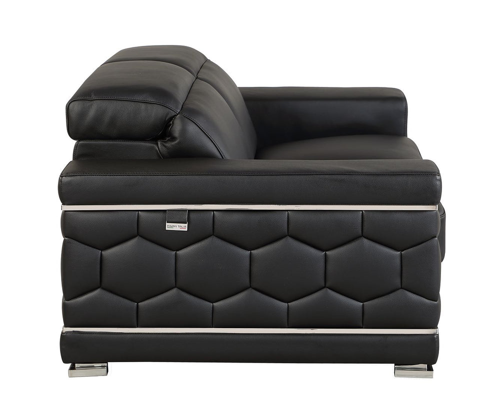 DivanItalia 692 Loveseat with Adjustable Headrest in Top-Grain Italian Leather - Black