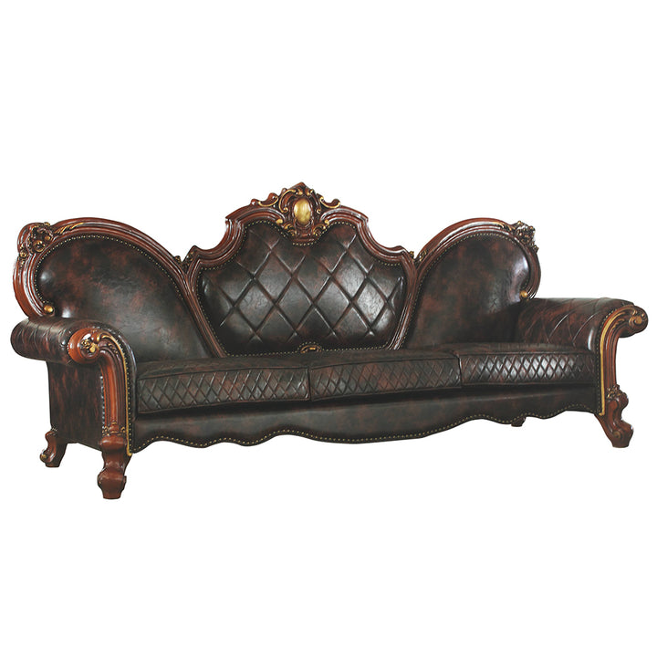 Picardy Oversized Sofa with 5 Pillows in Leatherette &amp; Honey Oak