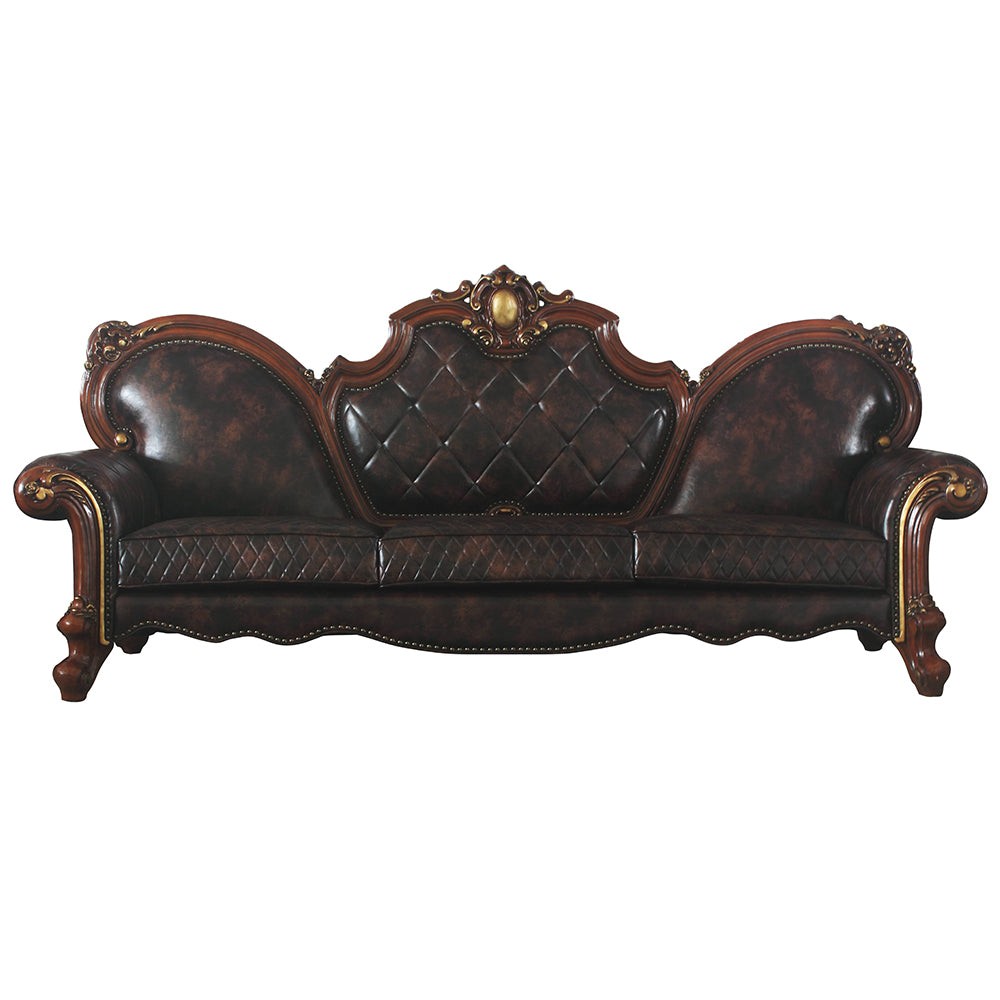 Picardy Oversized Sofa with 5 Pillows in Leatherette & Honey Oak