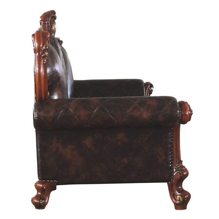 Picardy Oversized Sofa with 5 Pillows in Leatherette &amp; Honey Oak
