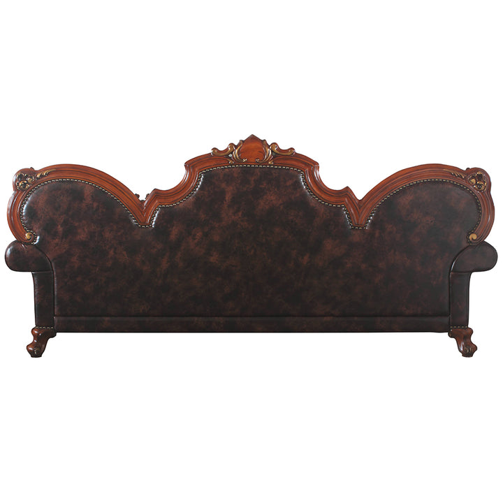 Picardy Oversized Sofa with 5 Pillows in Leatherette &amp; Honey Oak