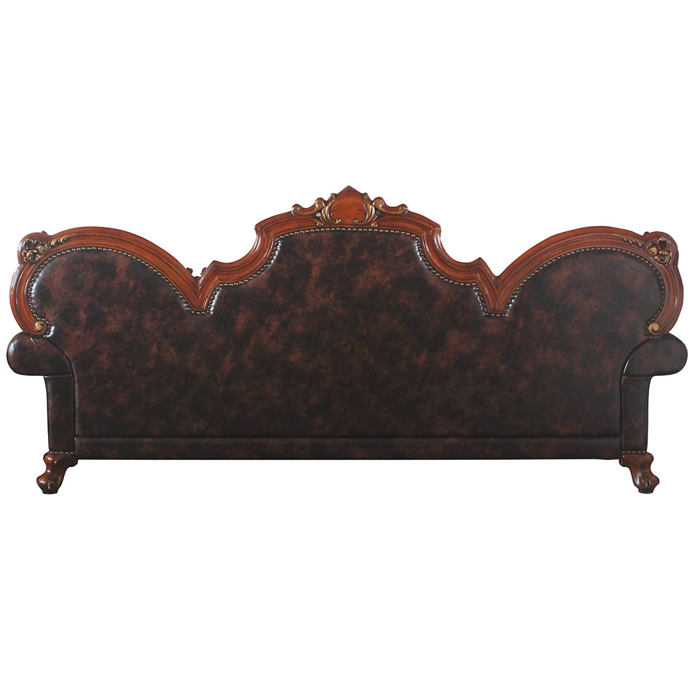 Picardy Oversized Sofa with 5 Pillows in Leatherette & Honey Oak