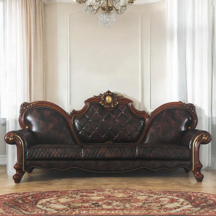 Picardy Oversized Sofa with 5 Pillows in Leatherette &amp; Honey Oak