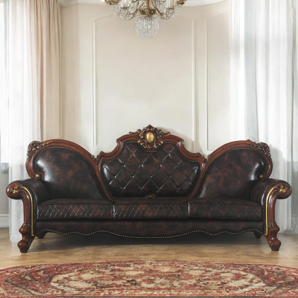 Picardy Oversized Sofa with 5 Pillows in Leatherette & Honey Oak