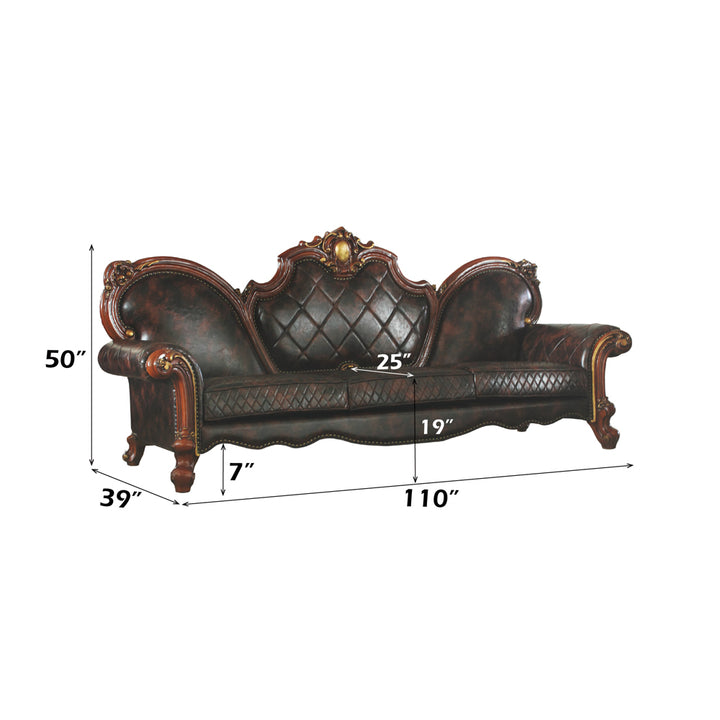 Picardy Oversized Sofa with 5 Pillows in Leatherette &amp; Honey Oak - dimensions