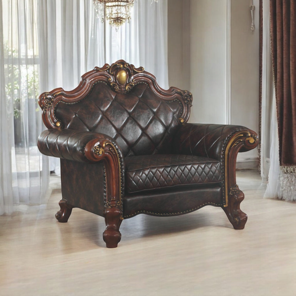 Picardy Chair with Pillow in Leatherette & Honey Oak