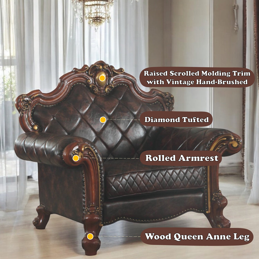 Picardy Chair with Pillow in Leatherette & Honey Oak - features
