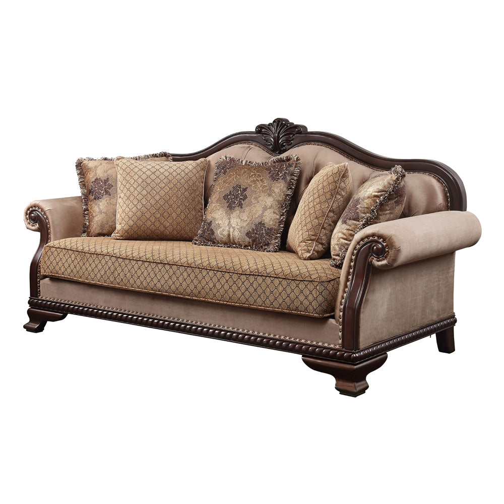 Chateau De Ville Sofa with 5 Pillows (Same LV01588) in Fabric & Espresso