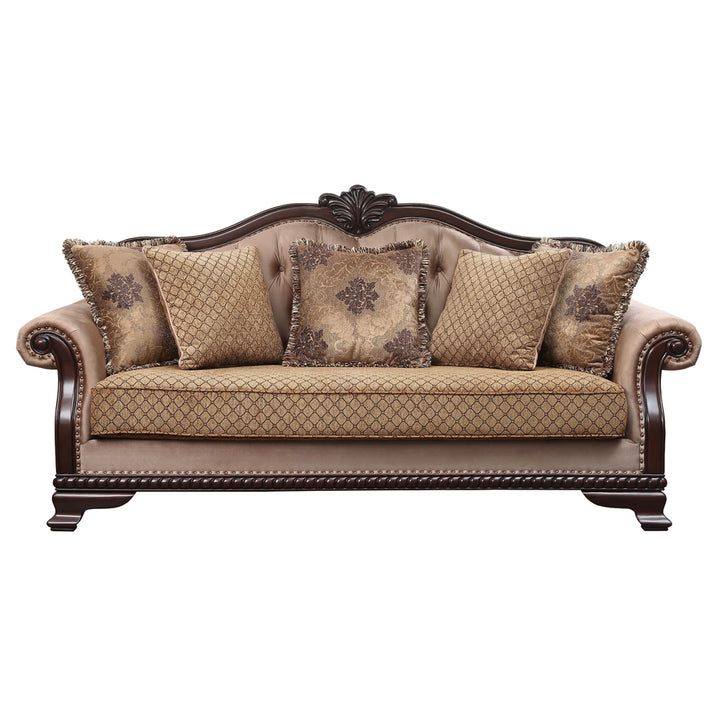 Chateau De Ville Sofa with 5 Pillows (Same LV01588) in Fabric &amp; Espresso
