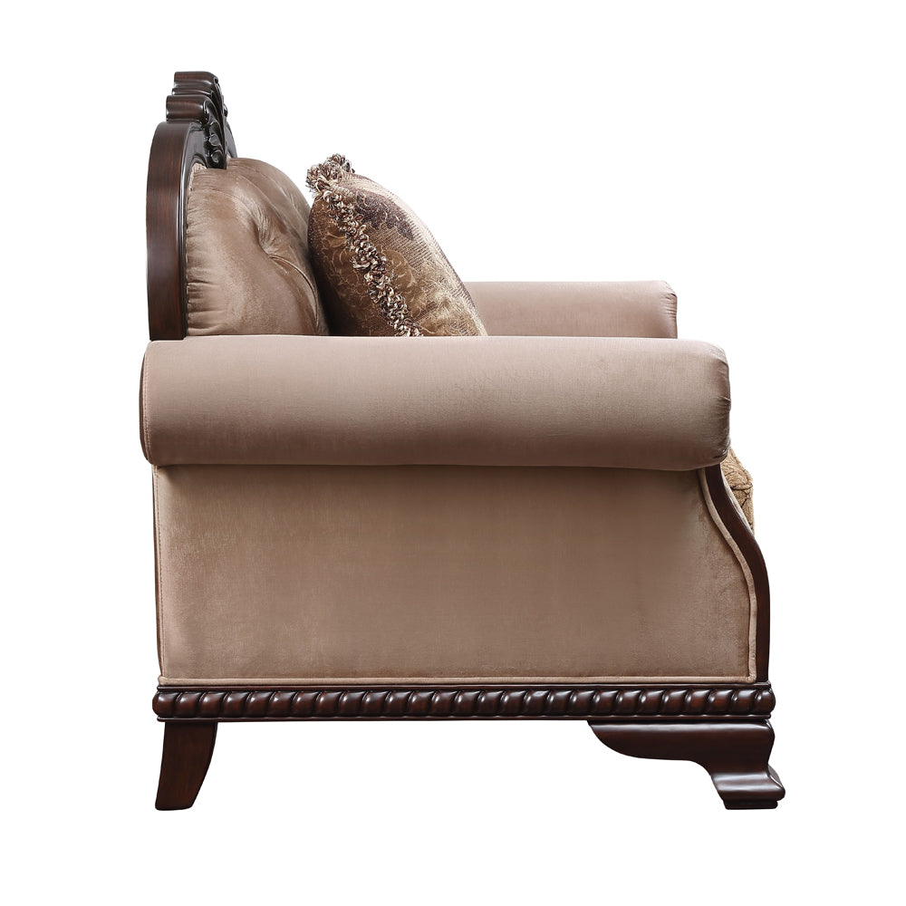 Chateau De Ville Sofa with 5 Pillows (Same LV01588) in Fabric & Espresso