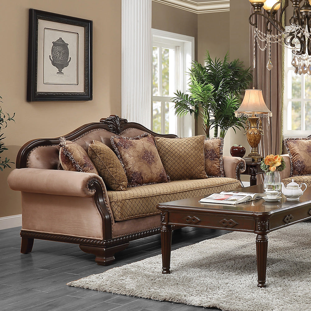 Chateau De Ville Sofa with 5 Pillows (Same LV01588) in Fabric & Espresso