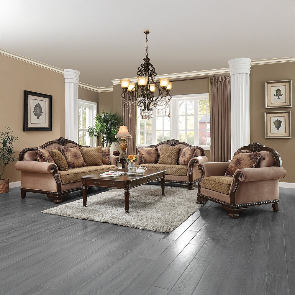 Chateau De Ville Sofa with 5 Pillows (Same LV01588) in Fabric & Espresso - lifestyle