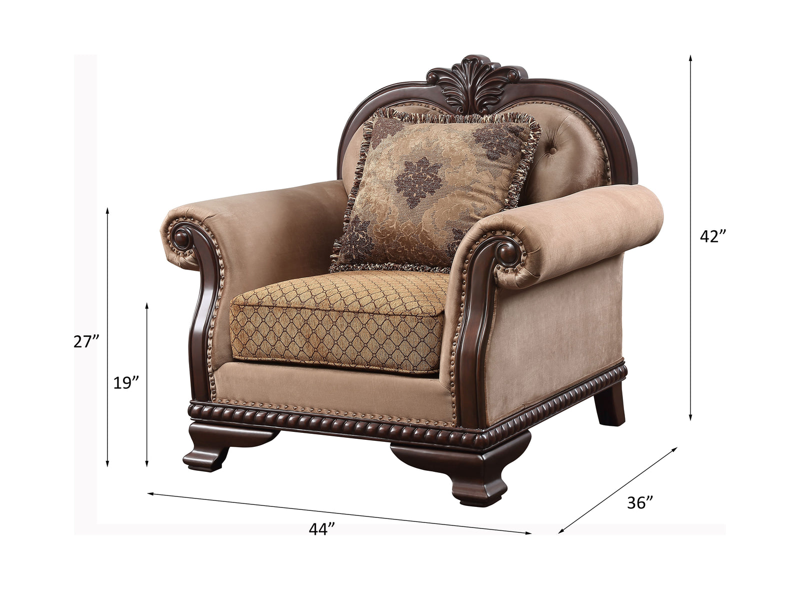 Chateau De Ville Chair with Pillow(Same Lv01590) in Fabric & Espresso - line drawing