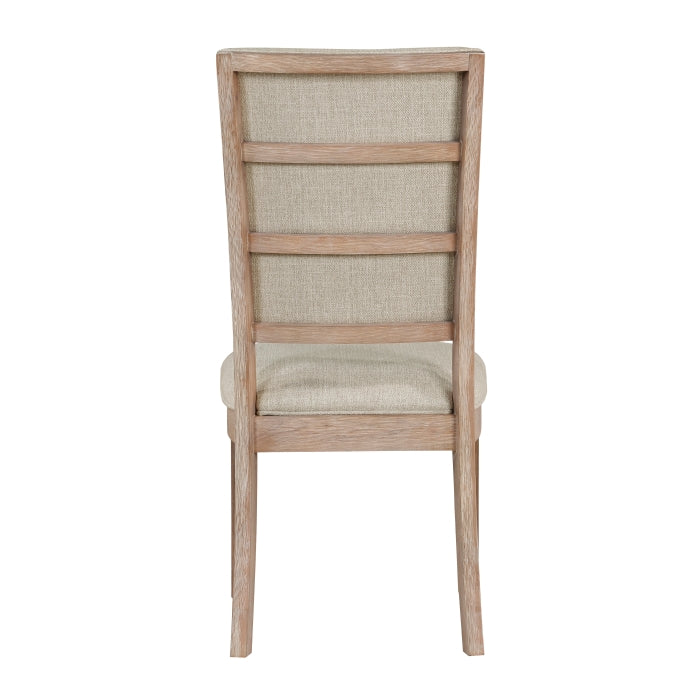 Rustic Side Chair with Beige Upholstered Seat