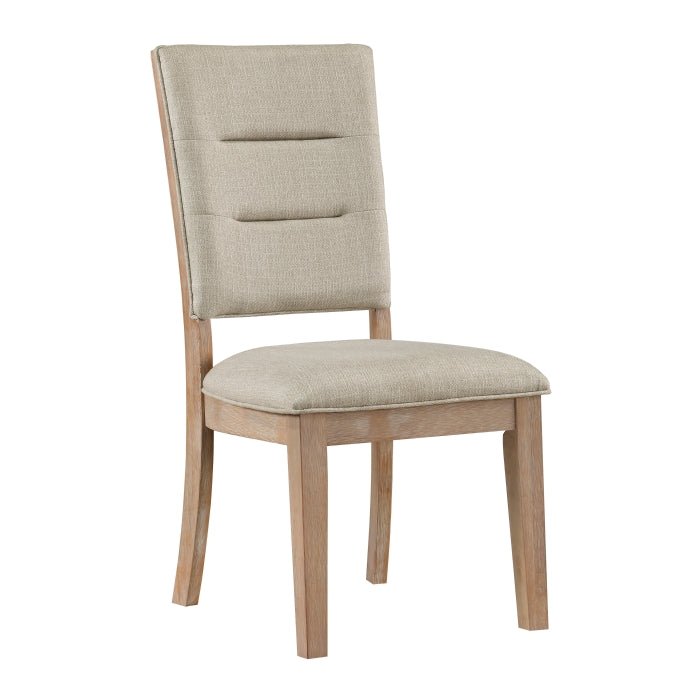 Rustic Side Chair with Beige Upholstered Seat
