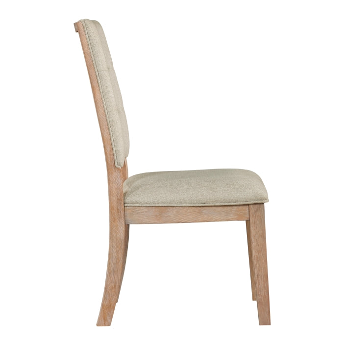 Rustic Side Chair with Beige Upholstered Seat