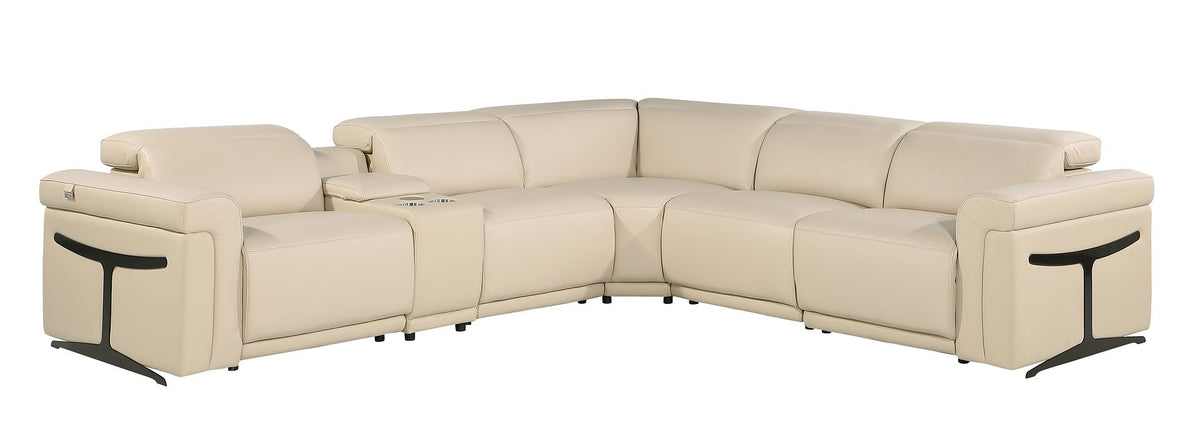 DivanItalia 1126 6-Piece L-Shaped Sectional Sofa in Top Grain Italian Leather with 3 Power Recliners & Power Headrests - Beige