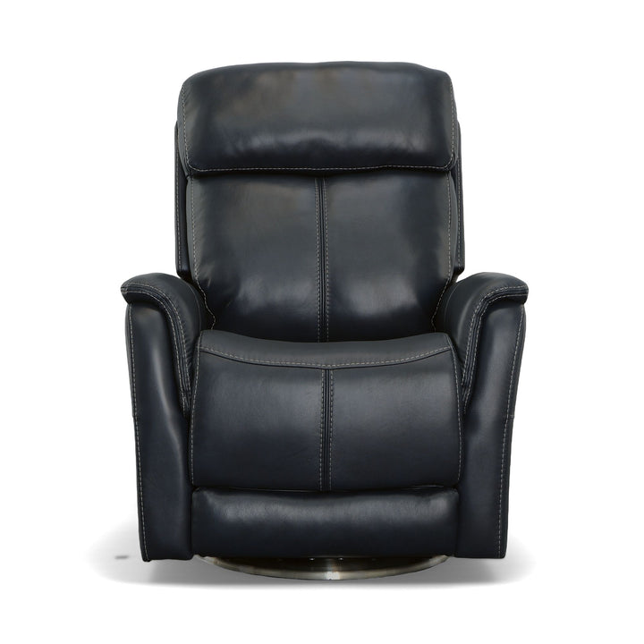 View Leather Power Swivel Recliner with Power Headrest in Ocean