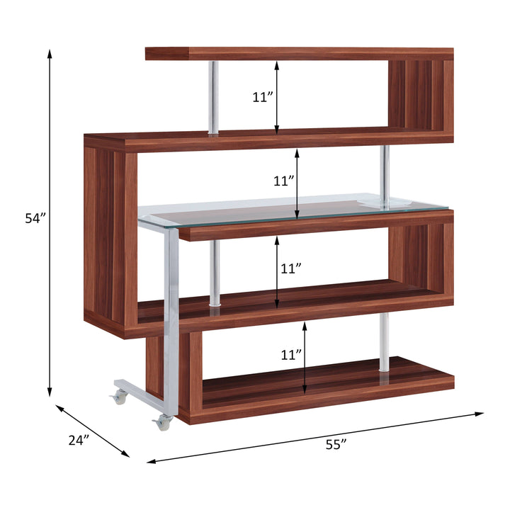 Buck II - Writing Desk With Bookshelf - Clear Glass, Chrome & Walnut High Gloss