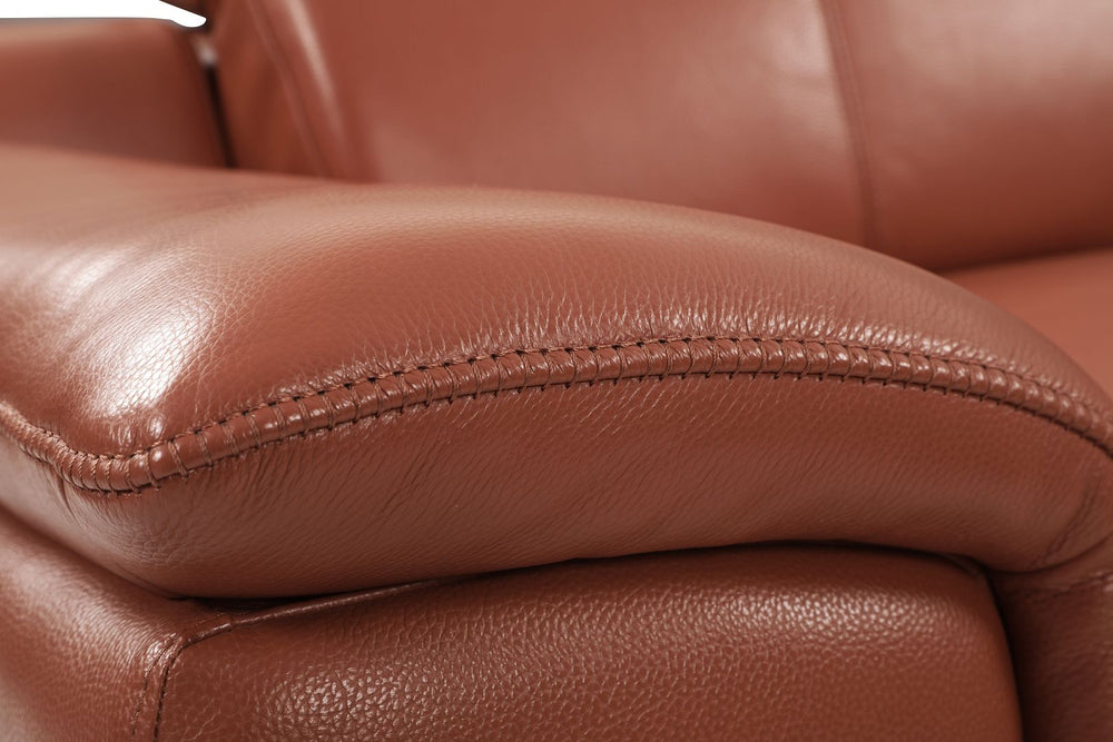 DivanItalia 9762 Top Grain Italian Leather Power Reclining Sofa with Adjustable Headrests - Camel