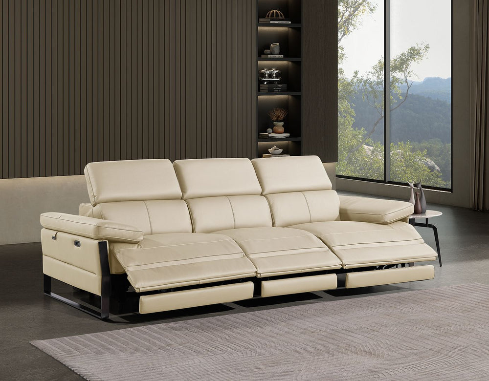 DivanItalia 1246 Modular Power Triple Reclining Sofa with Power Reclining Headrests – Top Grain Italian Leather - Beige
