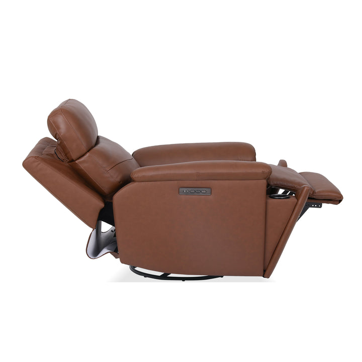 Refined Power Swivel Gliding Recliner With Power Headrest &amp; Lumbar Hickory