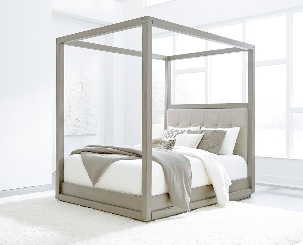 Modus Furniture Azbxh4 Oxford Upholstered Canopy Bed In Mineral