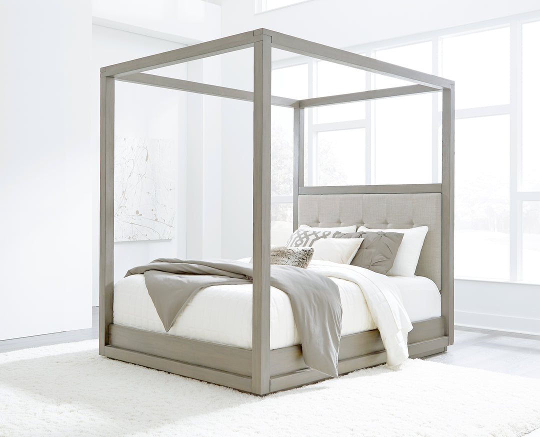 Modus Furniture Azbxh4 Oxford Upholstered Canopy Bed In Mineral