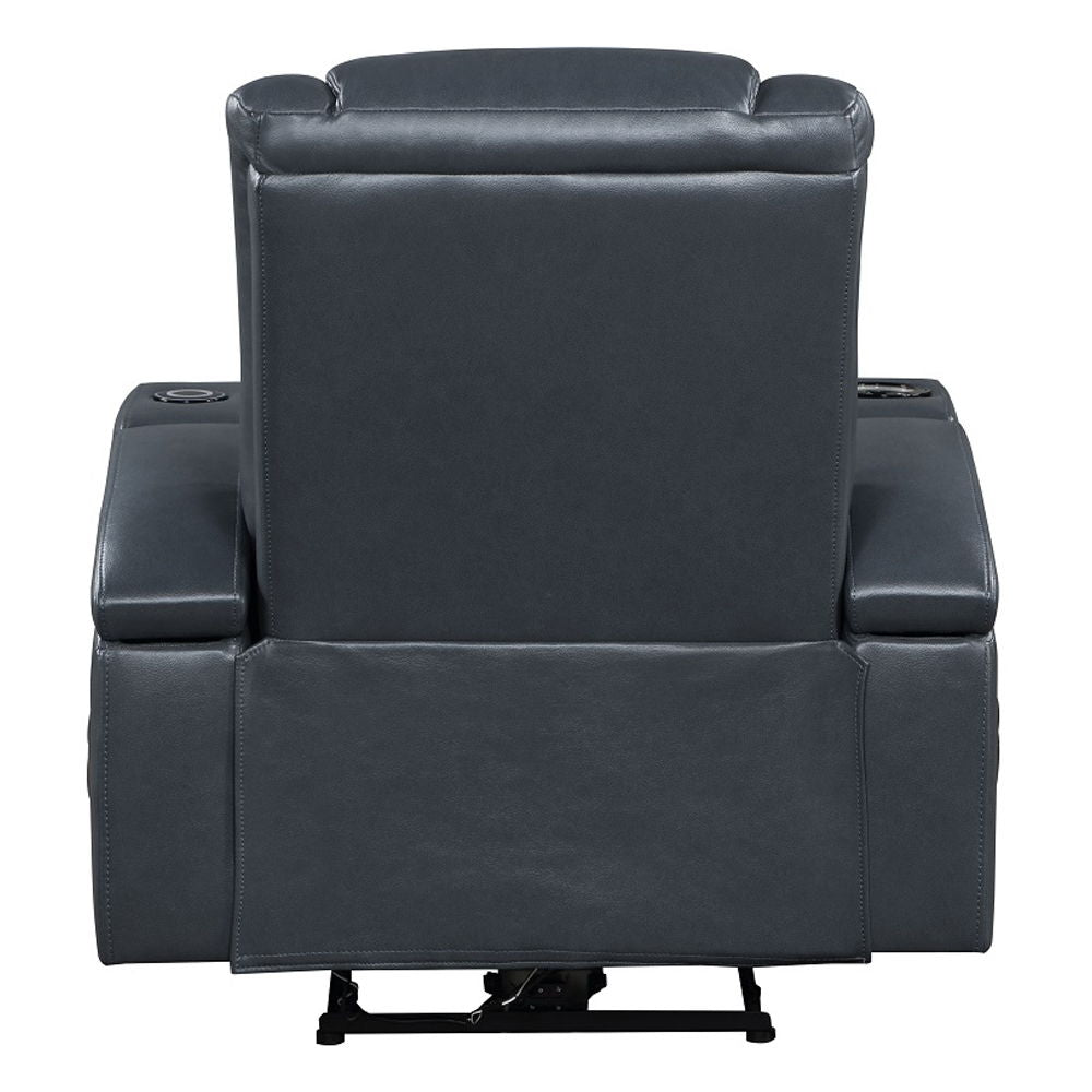 Alair - Power Motion Recliner With Bluetooth, Wireless Charger & Cupholder - Blue & Black Leather Aire