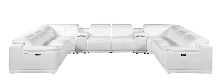 DivanItalia 9762 10-Piece U Shaped Top Grain Italian Leather Sectional Sofa with 4 Power Recliners - White