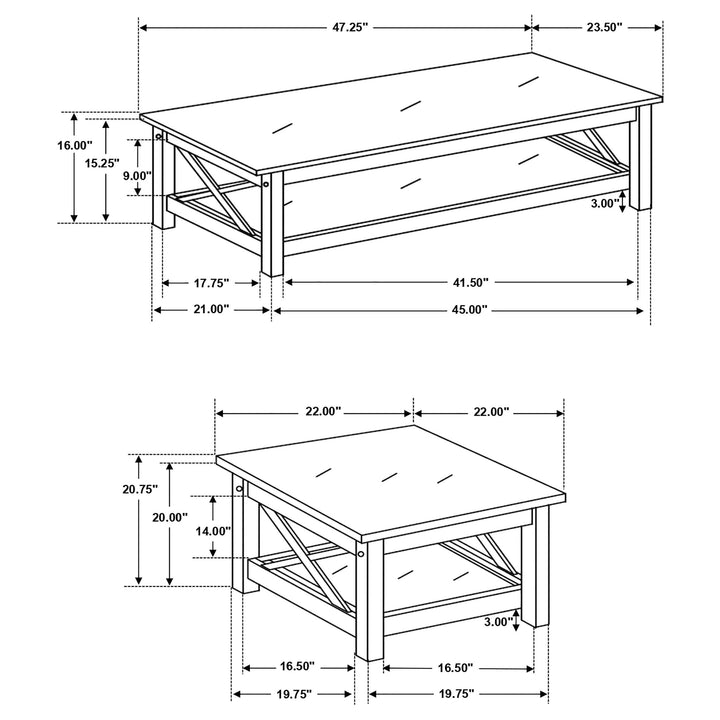 Coaster Furniture 5909 Rachelle 3-piece Rectangular Coffee Table Set Deep Merlot