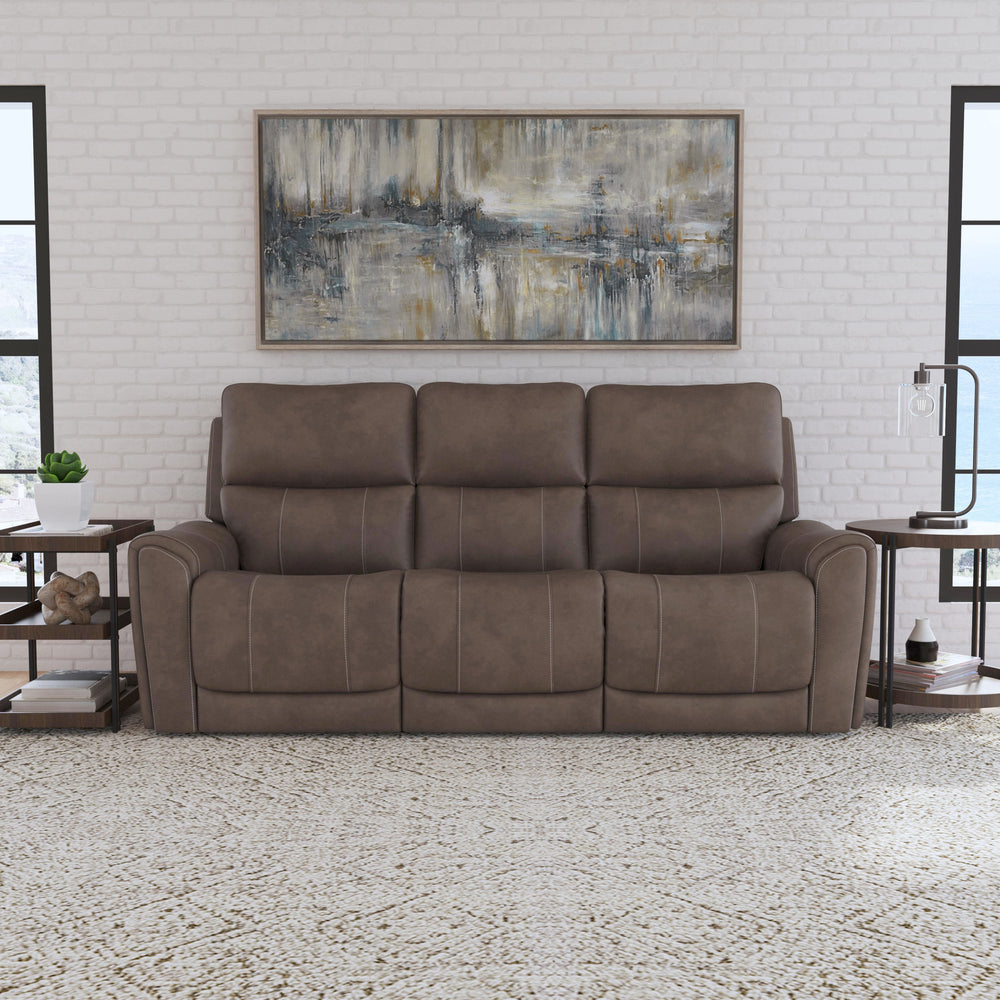 Carter Fabric Power Reclining Sofa with Console & Power Headrests & Lumbar in Cappuccino