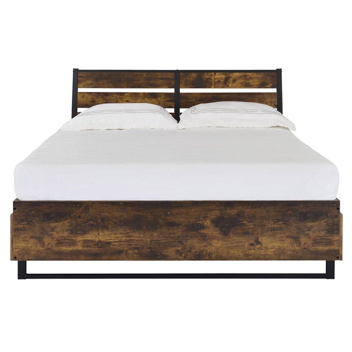 Juvanth - Queen Bed With Storage - Rustic Oak & Black