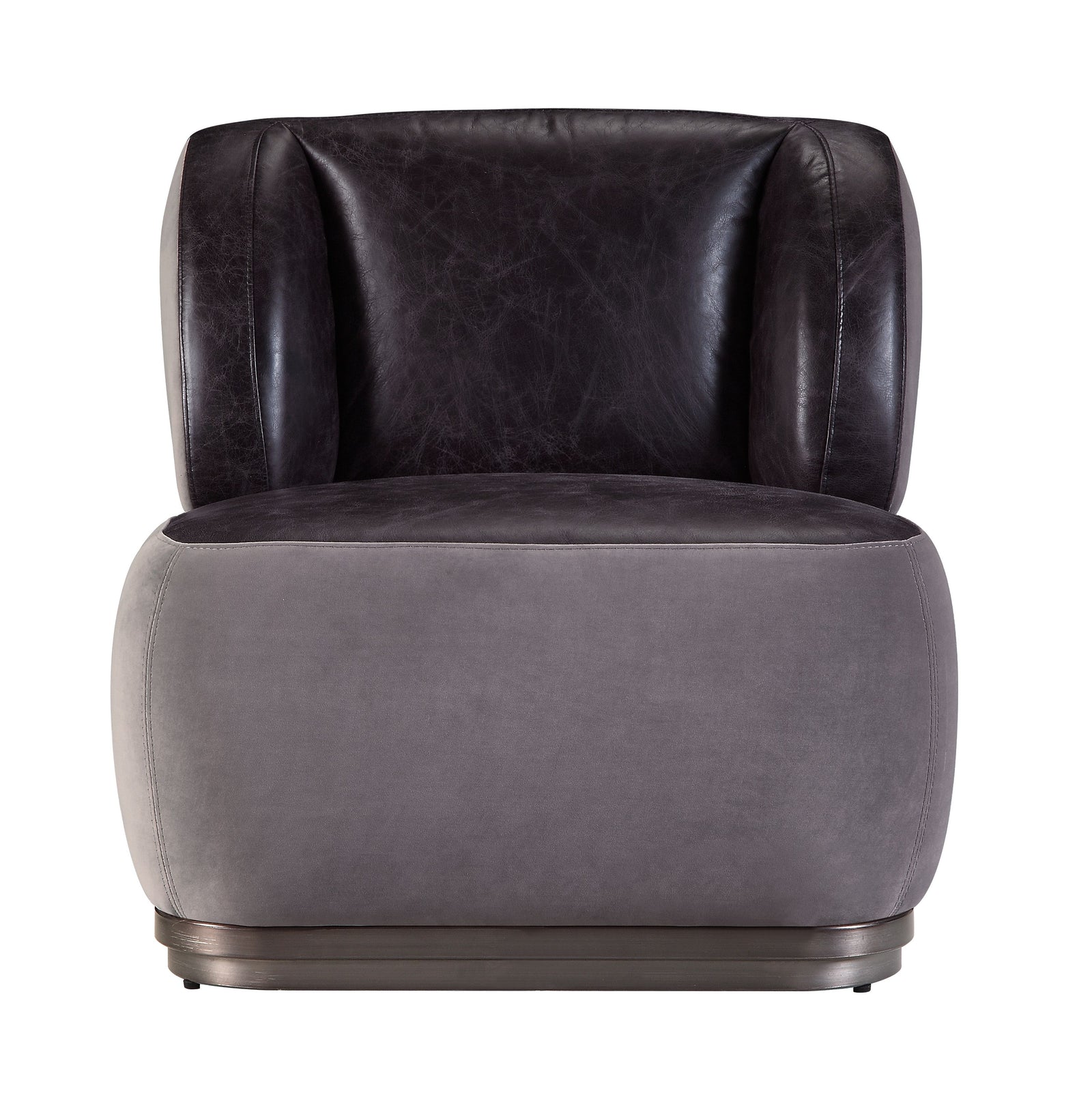 Decapree Accent Chair in Antique Slate Top Grain Leather & Gray Velvet