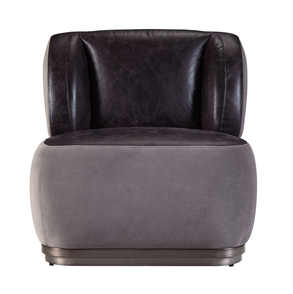 Decapree Accent Chair in Antique Slate Top Grain Leather & Gray Velvet