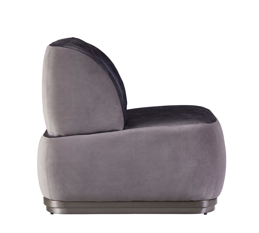 Decapree Accent Chair in Antique Slate Top Grain Leather & Gray Velvet