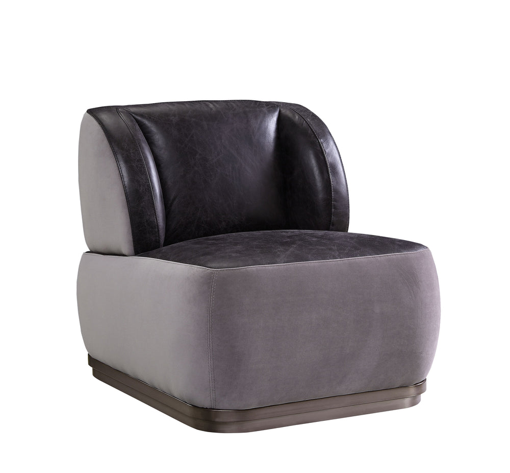 Decapree Accent Chair in Antique Slate Top Grain Leather & Gray Velvet