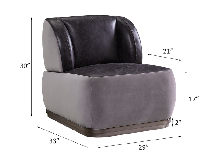 Decapree Accent Chair in Antique Slate Top Grain Leather &amp; Gray Velvet - line drawing
