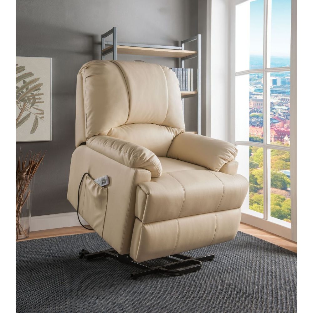 Ixora Recliner with Power Lift & Massage in Beige Leatherette