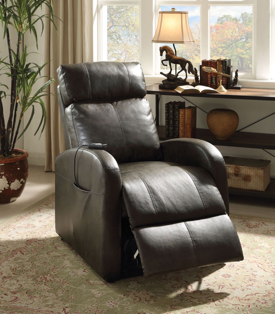 Ricardo Power  Motion Recliner with Lift in Brown Leatherette