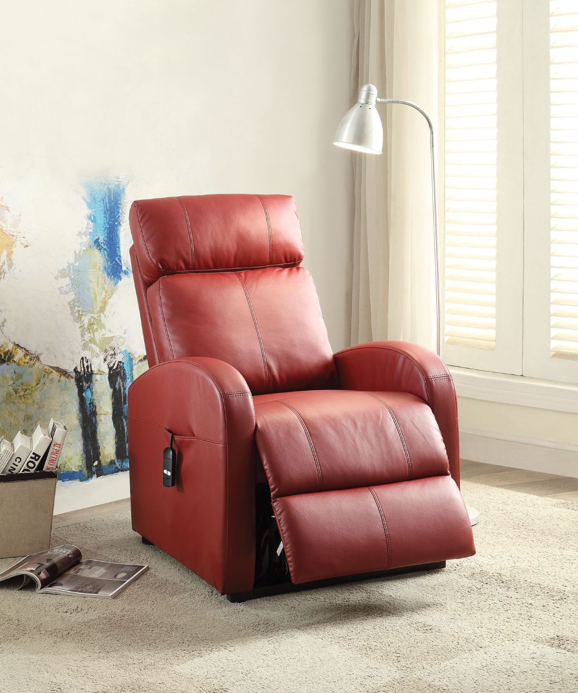 Ricardo Power Motion Recliner with Lift in Red Leatherette