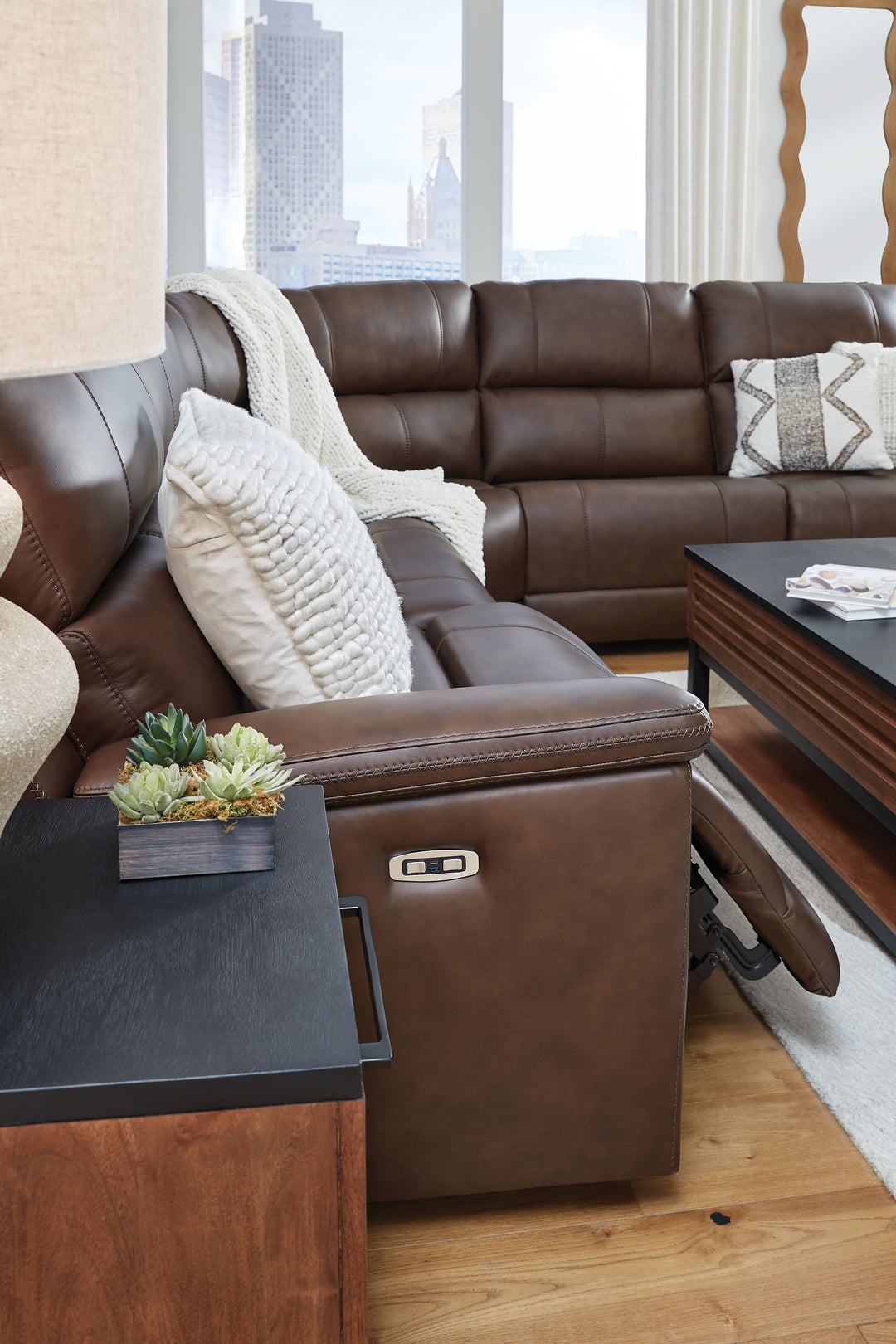 Bleckley - 5-Piece Power Reclining Sectional With RAF And LAF Recliners - Espresso by Ashley Furniture product image