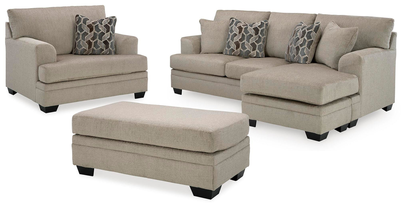 Stonemeade Sofa Chaise, Oversized Chair, and Ottoman - Taupe (2)