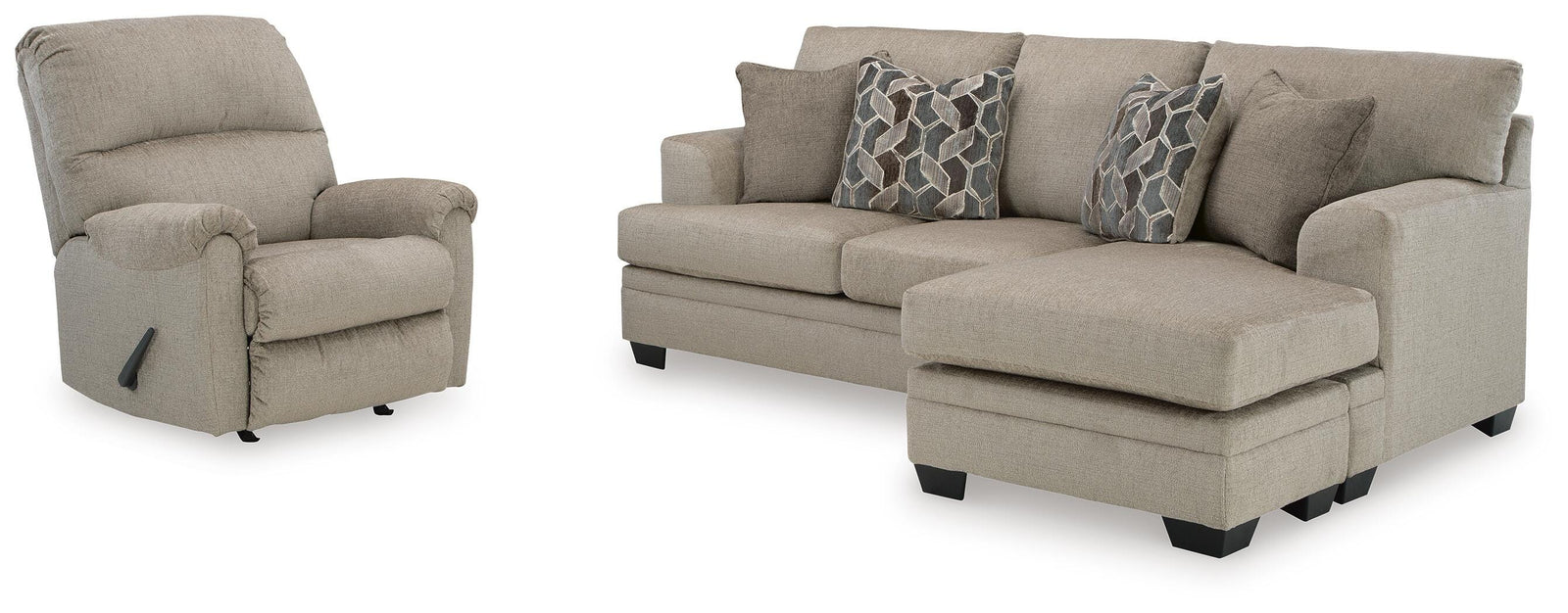 Stonemeade Sofa Chaise and Recliner - Taupe (2)