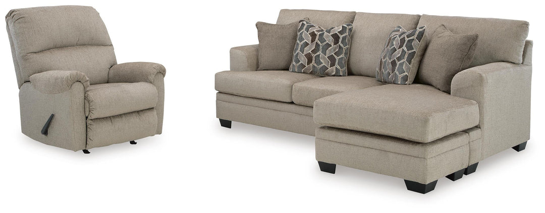 Stonemeade Sofa Chaise and Recliner - Taupe (2)