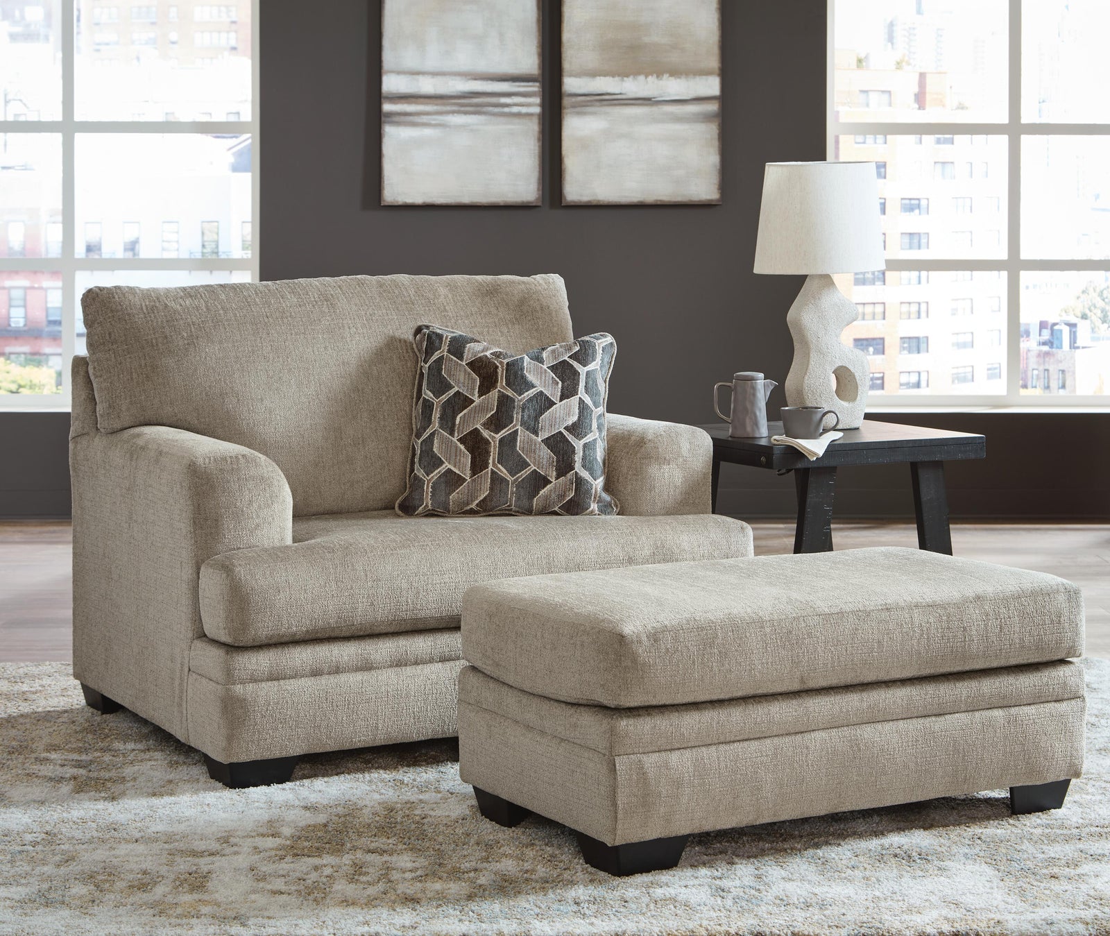 Stonemeade Oversized Chair and Ottoman - Taupe (1)