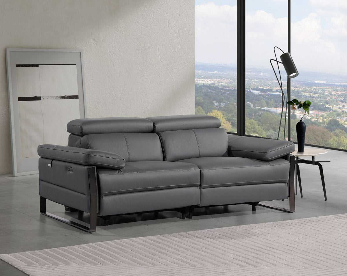 DivanItalia 1246 Top Grain Italian Leather Loveseat with Power Headrest - Dark Gray