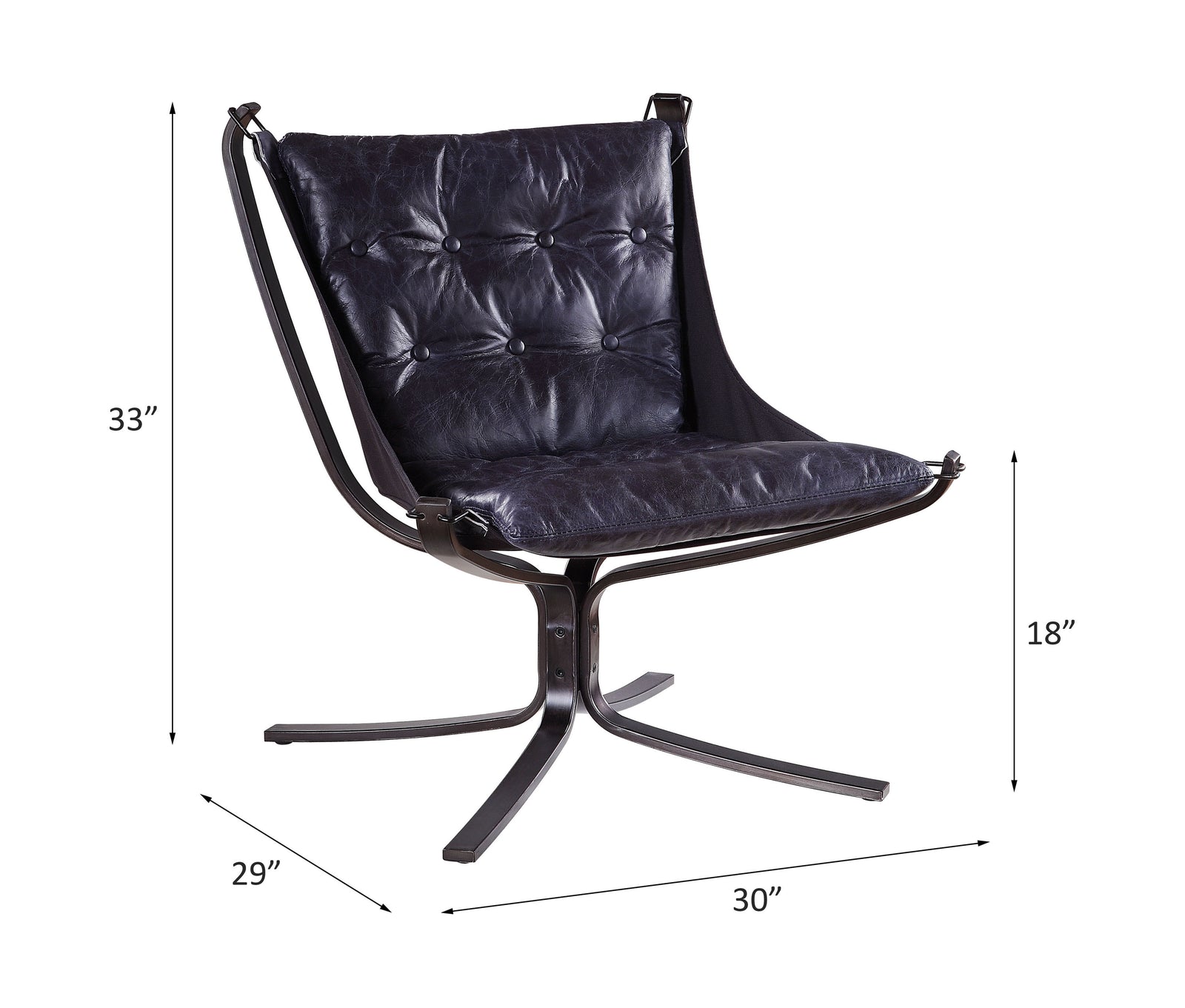 Carney Accent Chair in Vintage Blue Top Grain Leather - line drawing