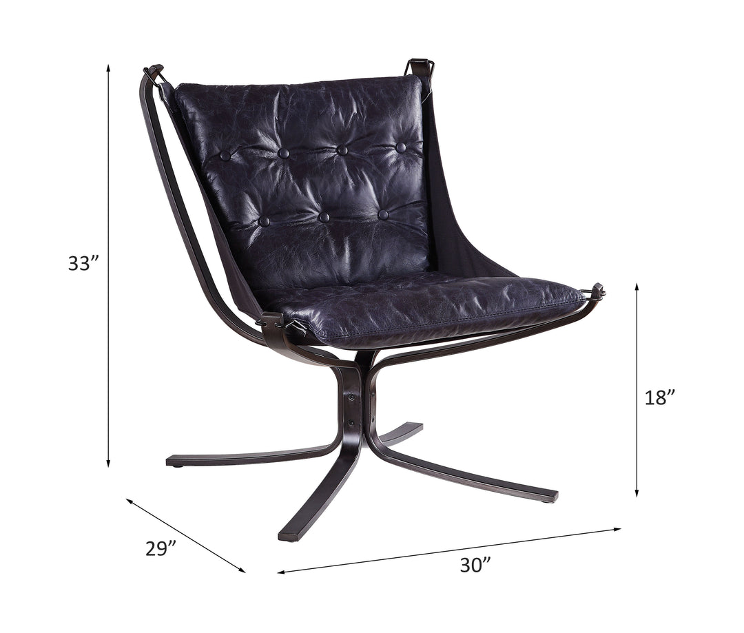 Carney Accent Chair in Vintage Blue Top Grain Leather - line drawing